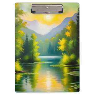 Sunrise over snow covered mountains and lake clipboard