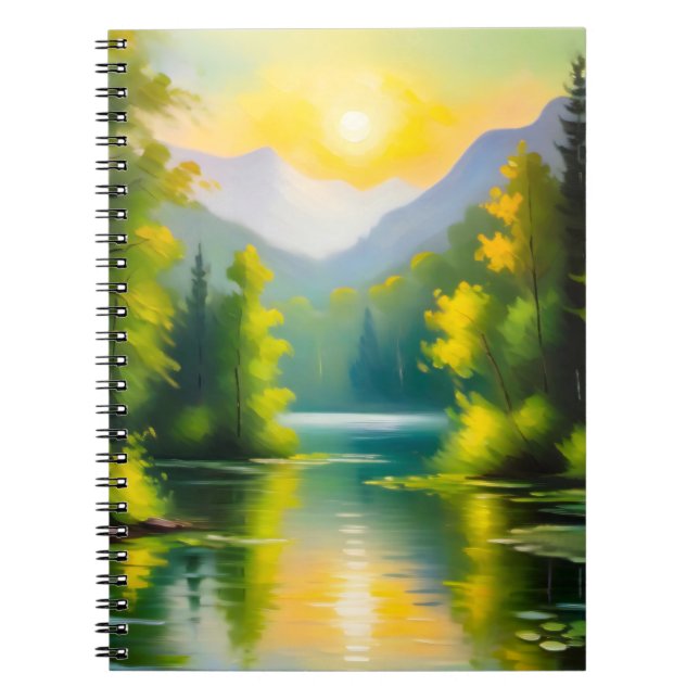 Sunrise over snow covered mountains and lake notebook (Front)
