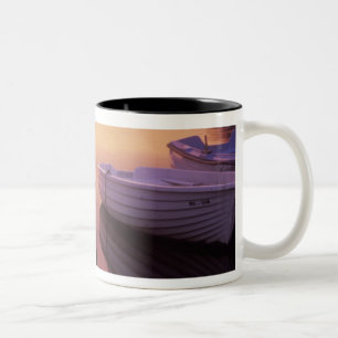 Sunrise over Stari Grad harbour with fishing Two-Tone Coffee Mug