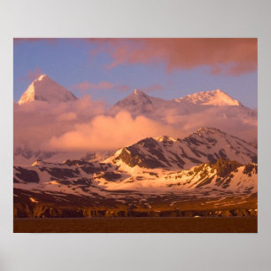Sunrise over the mountain ranges on South Poster