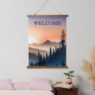 Sunrise Over the Mountains Welcome Hanging Tapestry