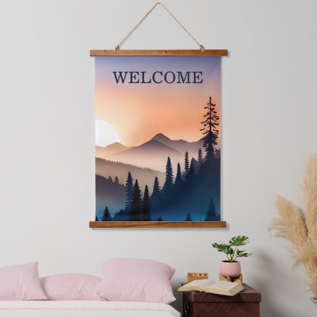 Sunrise Over the Mountains Welcome  Hanging Tapestry (Bedroom)