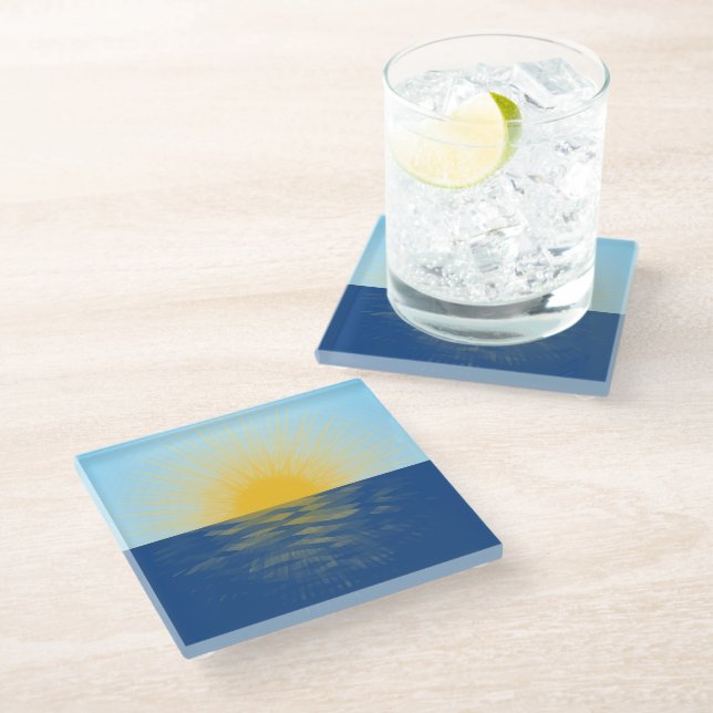 Sunrise over the Ocean New Beginnings Glass Coaster (Angled)