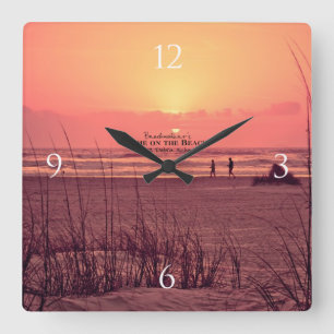 Sunrise over the Ocean Walking Couple Square Wall Clock
