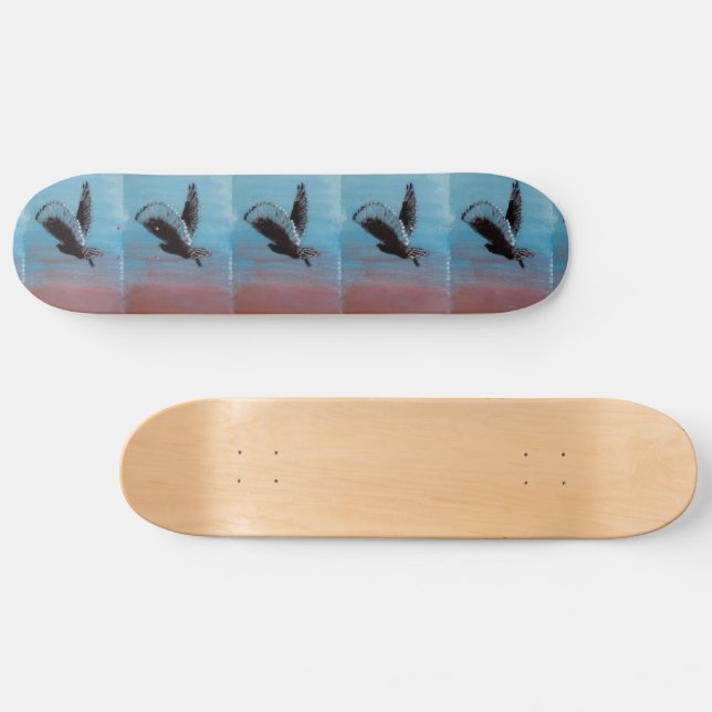 Sunrise Owl Flying Birds Pink Sky Blue Skateboard (Horz)