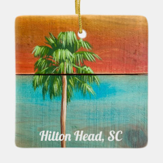 Sunrise Palm Tree Hilton Head, SC Ceramic Ornament