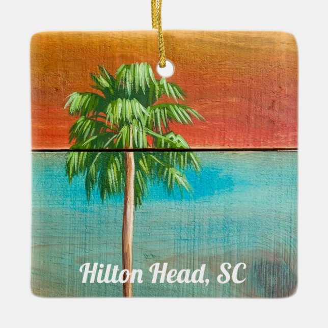 Sunrise Palm Tree Hilton Head, SC  Ceramic Ornament (Front)