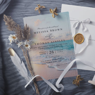 Sunrise Pastel Beach Sunset Elegant Modern Wedding Invitation