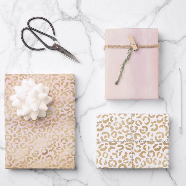 Sunrise Peach Blush Pink Gold Leopard    Wrapping Paper Sheet (Front)