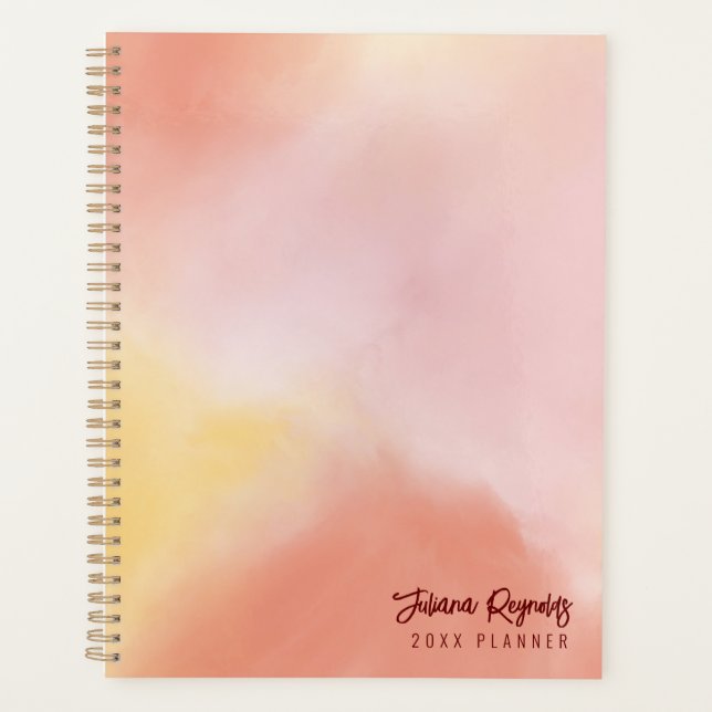 Sunrise Peach Pink Yellow Abstract Art Planner (Front)