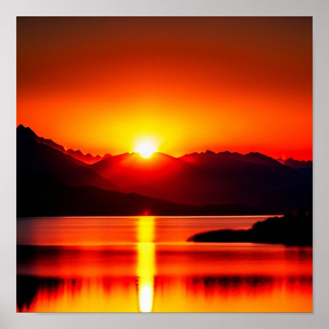 Sunrise Reflecting Over a Lake Poster (Front)