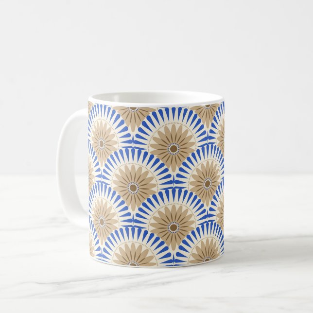 Sunrise retro flower - blue & brown coffee mug (Front Left)