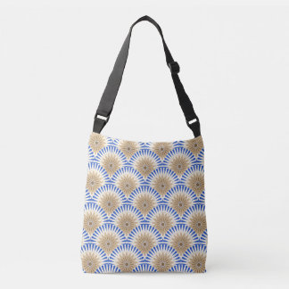 Sunrise retro flower - blue & brown crossbody bag