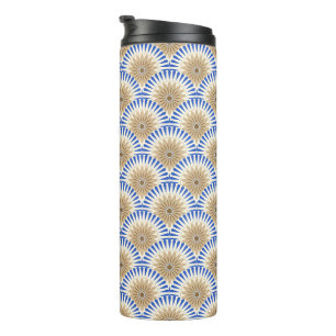 Sunrise retro flower - blue & brown thermal tumbler