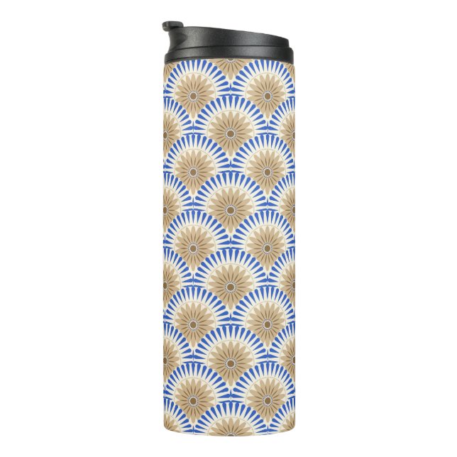 Sunrise retro flower - blue & brown thermal tumbler (Rotated Right)