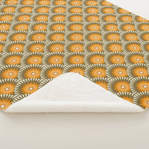 Sunrise retro flower - Orange & brown Sherpa Blanket