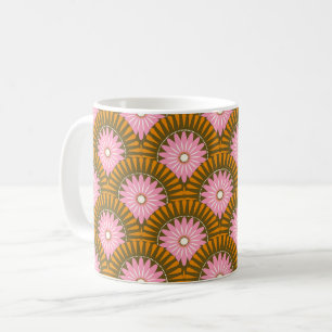 Sunrise retro flower - Pink & brown Coffee Mug