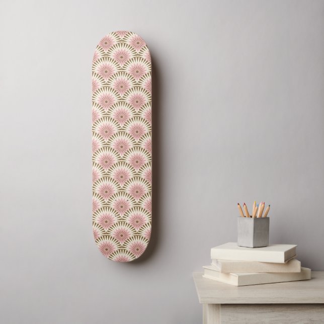Sunrise retro flower - pink & brown skateboard (Wall Art)