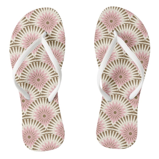 Sunrise retro flower - pink & brown thongs (Footbed)