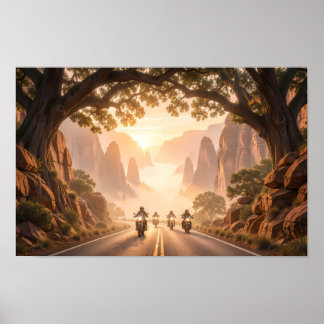 Sunrise Riders Through Canyon Calm Poster