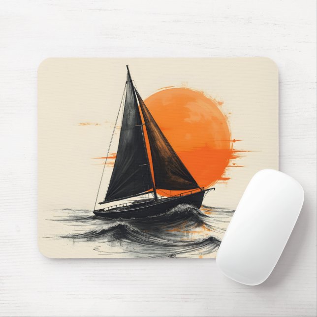 Sunrise Sailboat Silhouette Sketch Mouse Pad (With Mouse)