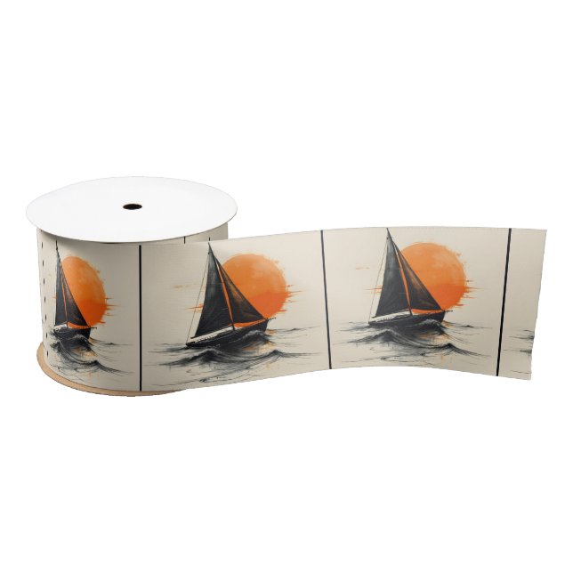 Sunrise Sailboat Silhouette Sketch Satin Ribbon (Spool)