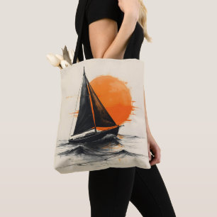 Sunrise Sailboat Silhouette Sketch Tote Bag