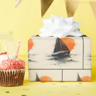 Sunrise Sailboat Silhouette Sketch Wrapping Paper