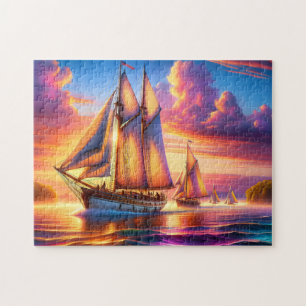 Sunrise Sailboats at Sea Nautical Regatta Jigsaw Puzzle