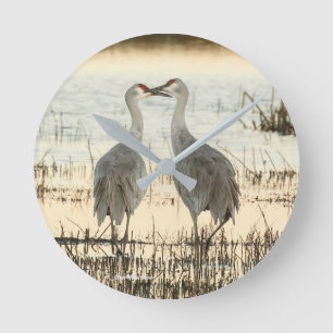 Sunrise Sandhill Crane pair Round Clock