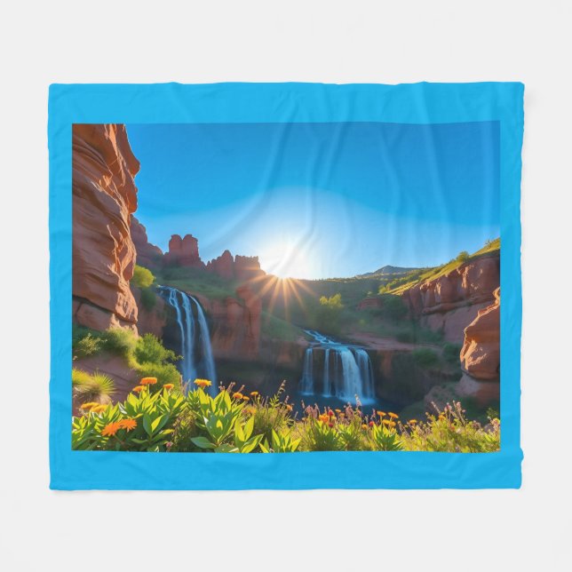 Sunrise Sandstone Waterfall Landscape Fleece Blanket (Front (Horizontal))
