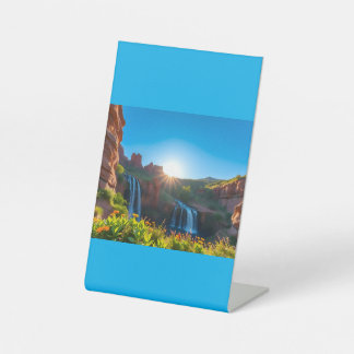 Sunrise Sandstone Waterfall Landscape Pedestal Sign