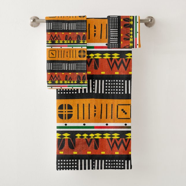 “Sunrise Serenity: Embrace the Vibrance of AfroTri Bath Towel Set (Insitu)