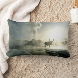 Sunrise Silhouette of Elk at Castle Geyser Lumbar Cushion