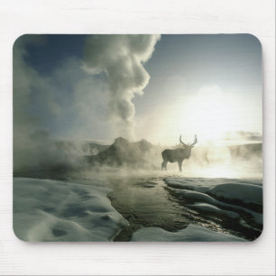 Sunrise Silhouette of Elk at Castle Geyser Mouse Pad