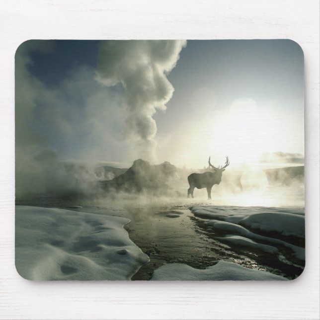 Sunrise Silhouette of Elk at Castle Geyser Mouse Pad (Front)