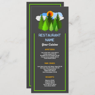 Sunrise Spruce, Restaurant Slimline Menu