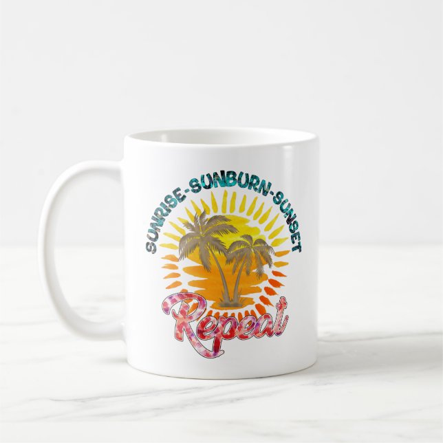 Sunrise-Sunburn-Sunset-Repeat | Golden Palm Trees Coffee Mug (Left)