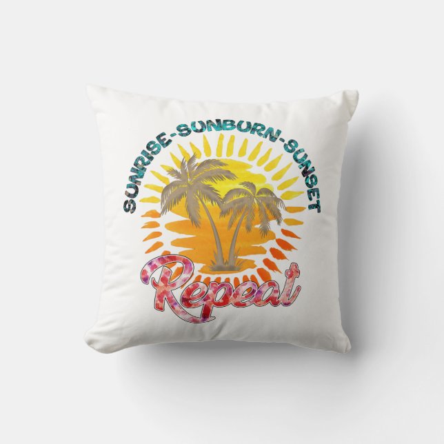 Sunrise-Sunburn-Sunset-Repeat | Golden Palm Trees Cushion (Front)