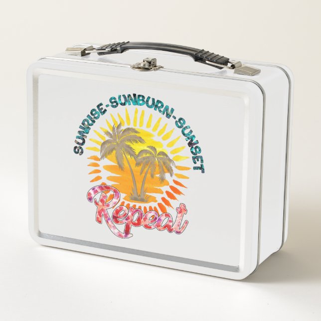 Sunrise-Sunburn-Sunset-Repeat | Golden Palm Trees Metal Lunch Box (Front)