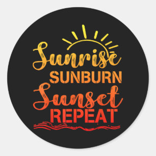 Sunrise Sunburn Sunset Repeat Retro Summer Classic Round Sticker