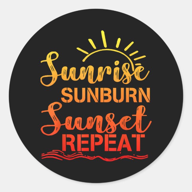 Sunrise Sunburn Sunset Repeat Retro Summer Classic Round Sticker (Front)