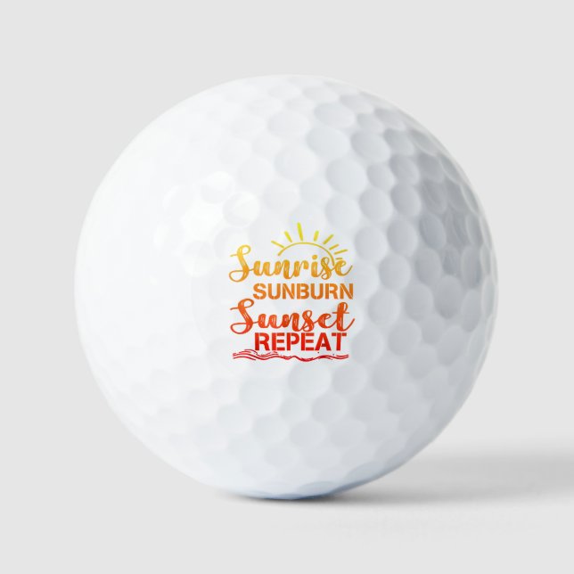 Sunrise Sunburn Sunset Repeat Retro Summer Golf Balls (Front)
