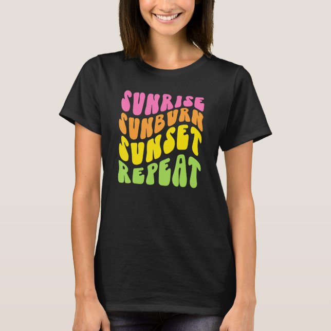 Sunrise Sunburn Sunset Repeat Retro Summer Graphic T-Shirt (Front)