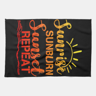 Sunrise Sunburn Sunset Repeat Retro Summer Tea Towel