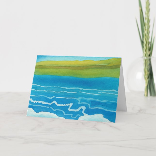 Sunrise Sunset Ocean Scene Watercolor Blank Card  (Front)
