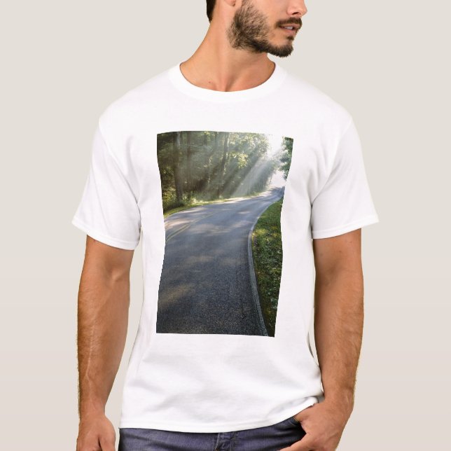 Sunrise through fog alongside Green River T-Shirt (Front)