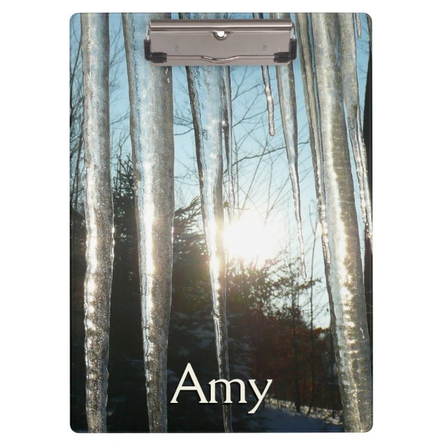 Sunrise Through Icicles Winter Nature Photography Clipboard (Front)