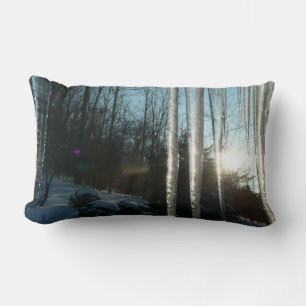 Sunrise Through Icicles Winter Nature Photography Lumbar Cushion