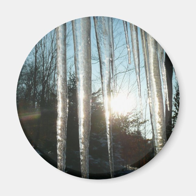 Sunrise Through Icicles Winter Nature Photography Magnet (Front)